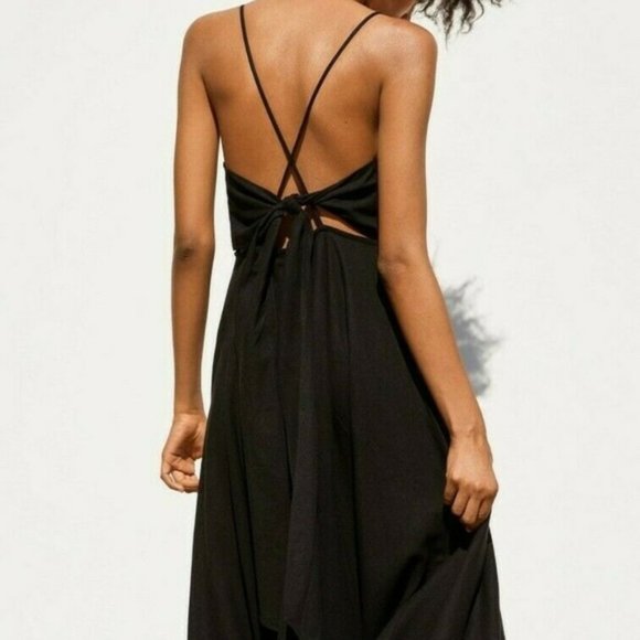 ZARA BLACK LINEN WRAP BOW TIE BACK MIDI MAXI DRESS $69.90 - Picture 9 of 14